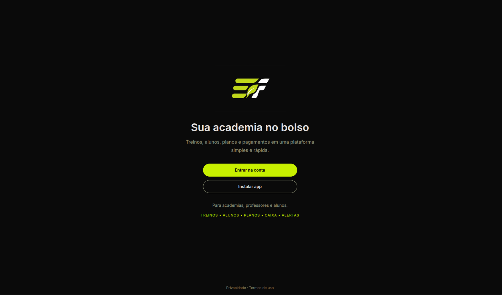 Captura da tela inicial da plataforma Eco-Fit.